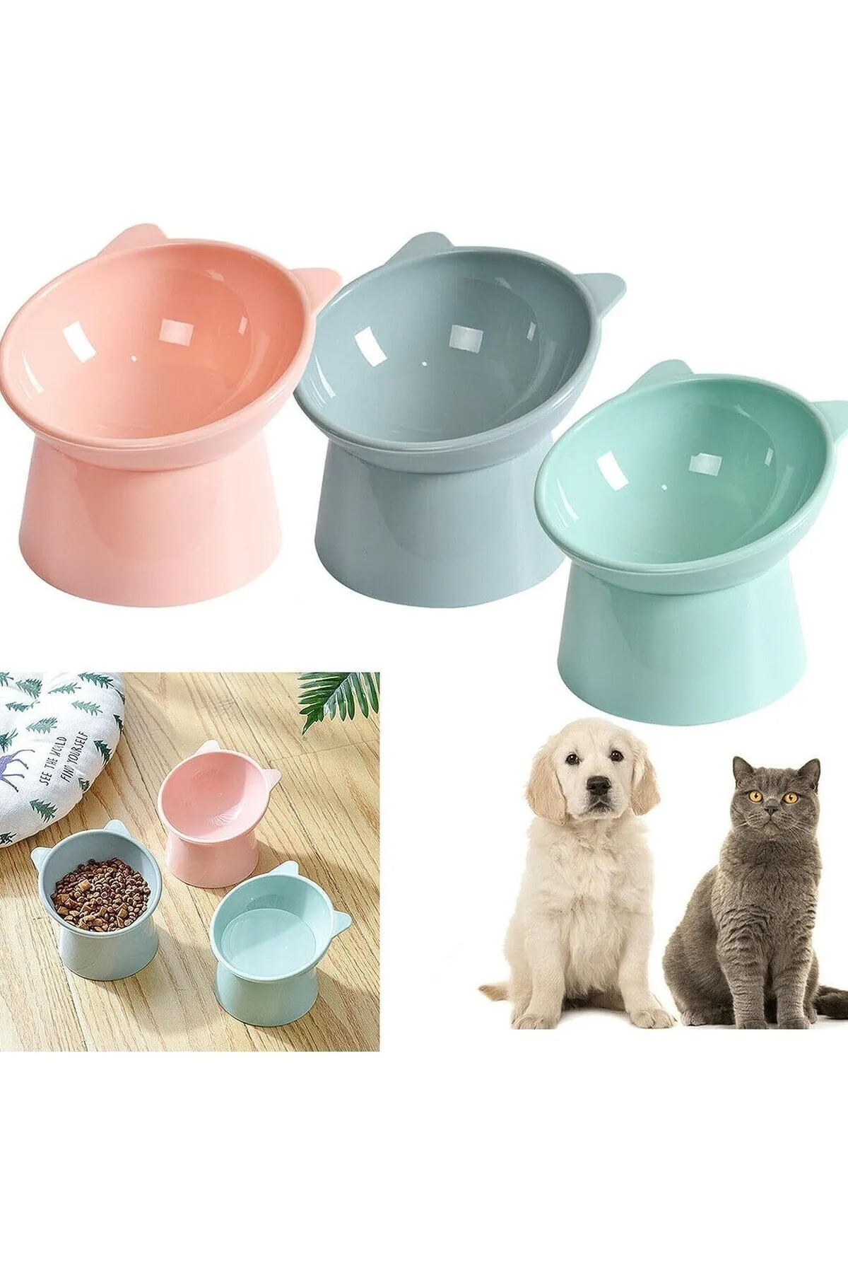 Eğimli Mama Ve Su Kabı Boyun Koruyucu Kedi Köpek Evcil Hayvan Mama Kasesi Mama Kabı