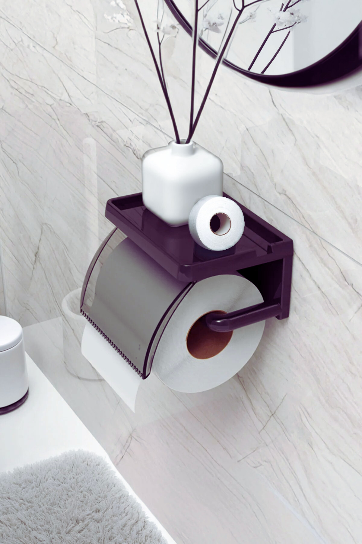 Yapışkanlı Kapaklı Tuvalet Kağıdı Askısı & Banyo Tuvalet Kağıtlığı & Peçetelik Organizer