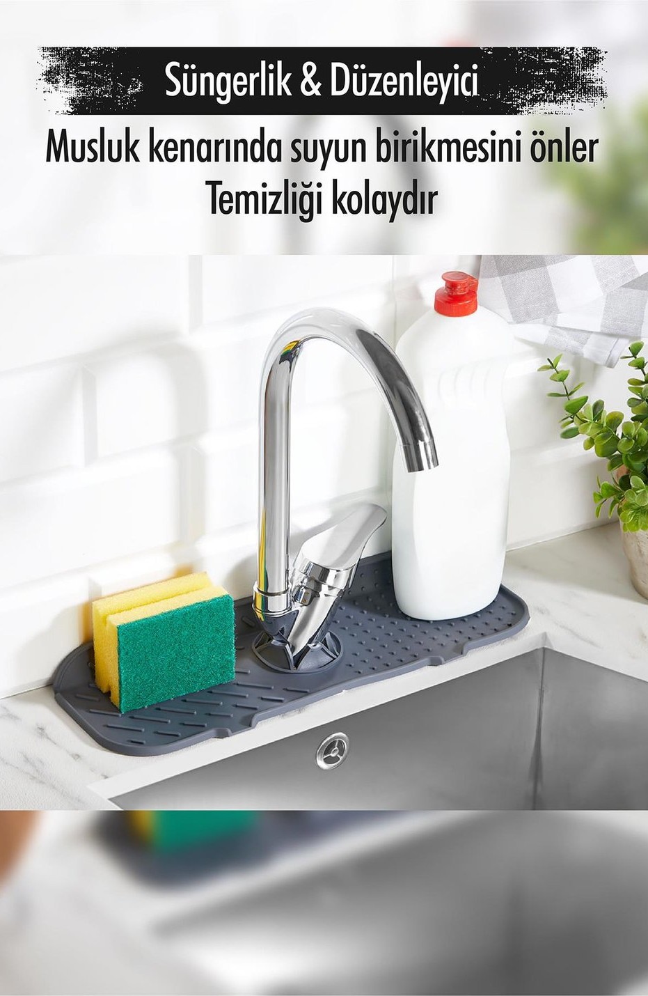 Silikon Lavabo Matı 13x36 cm – Kaymaz, Isıya Dayanıklı, Evye Koruyucu Mutfak Lavabo Pedi