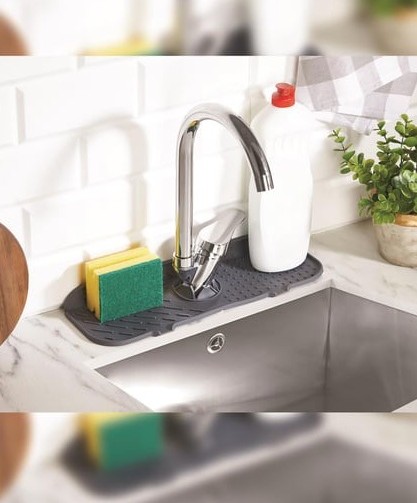 Silikon Lavabo Matı 13x36 cm – Kaymaz, Isıya Dayanıklı, Evye Koruyucu Mutfak Lavabo Pedi